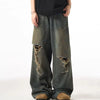 Classic Western Torn Faded Wide Denim