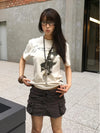Women Back-In-Time Aged Letter Print Slim Fit T-Shirt