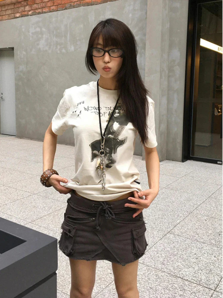 Women Back-In-Time Aged Letter Print Slim Fit T-Shirt