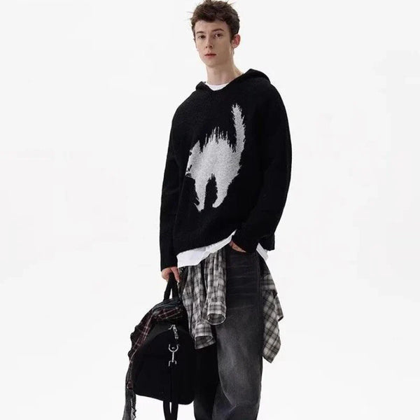 Vibrant Tokyo Cat Print Knit Sweatshirt alternatif görünüm