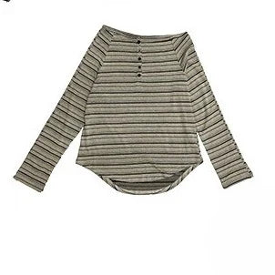 Women Urban-Edge Washed-Out Line-Pattern Slash Neck Raw-Edge T-Shirt alternatif görünüm