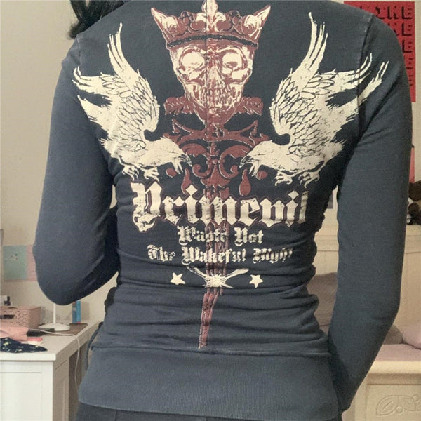Punk Gothic Dark Zip Sweatshirt alternatif görünüm