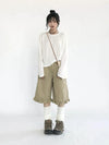 Sleek Khaki Ruffled High-Rise Denim Shorts