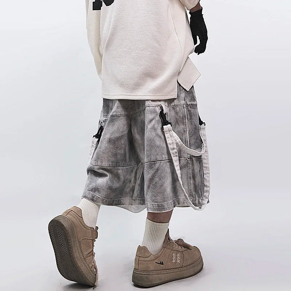 Stylish Faded Chill Fit Cropped Denim Shorts alternatif görünüm