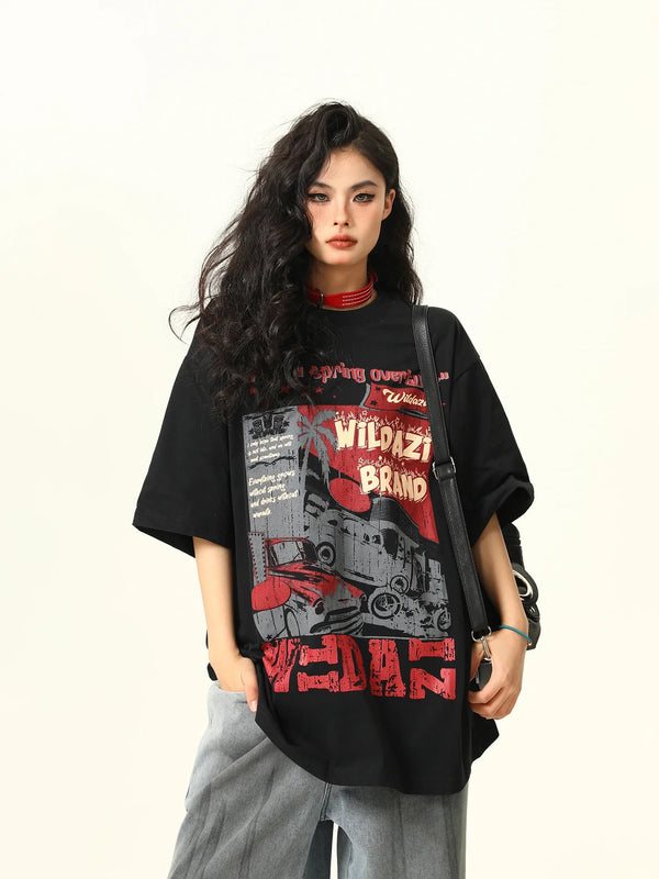 Versatile Old School Illustrated Crew Neck T-Shirt alternatif görünüm