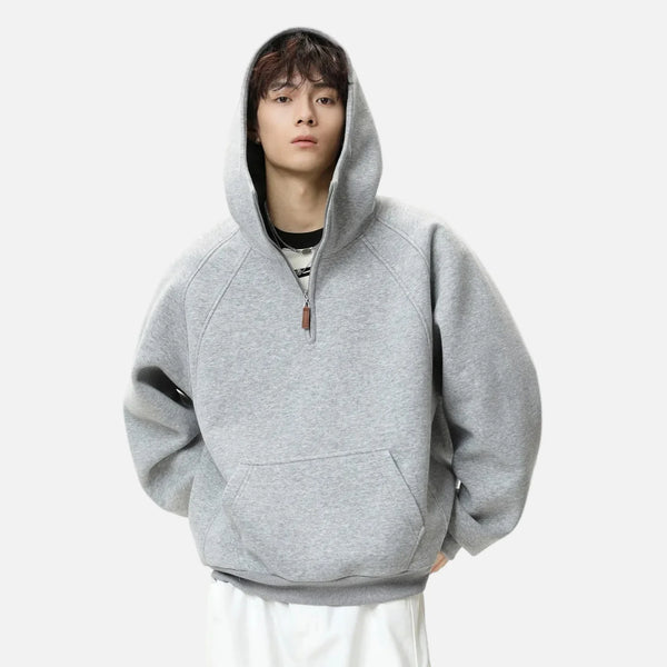 Heavyweight Ribbed Solid Half-Zip Sweatshirt alternatif görünüm