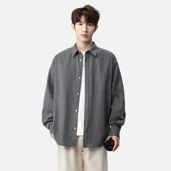 Fine Line Stripe Boxy Fit Long Shirt alternatif görünüm