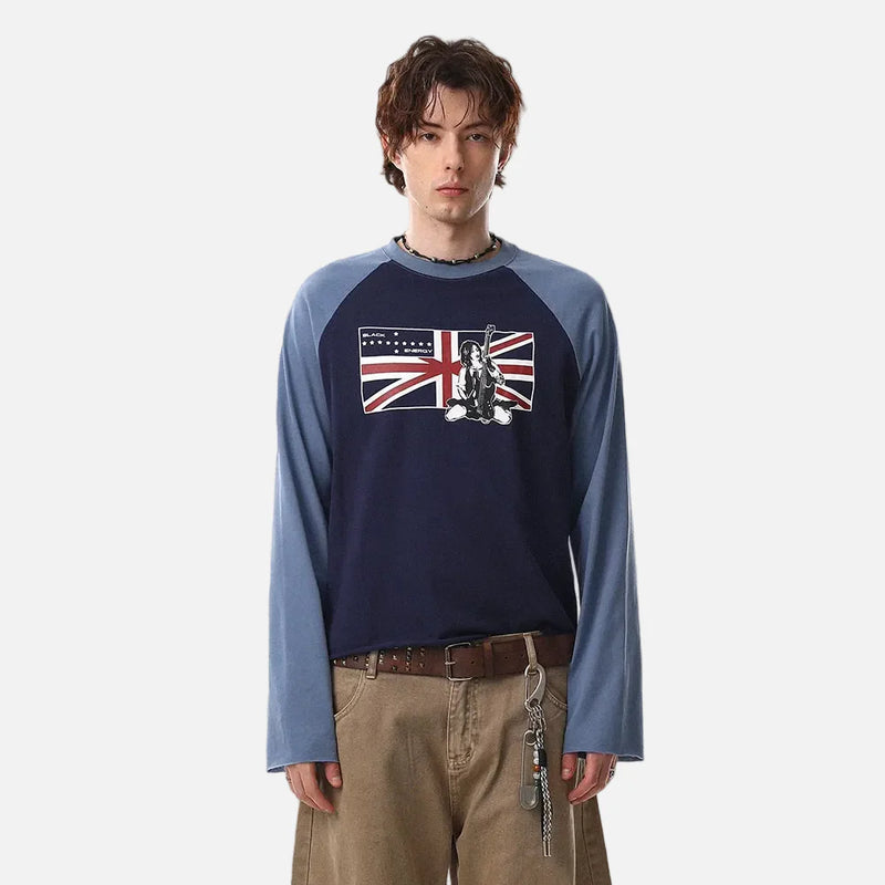 Current Rock Rap Print Raglan Long Sleeve T-Shirt
