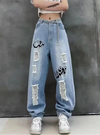 Women High-Rise Graphic Bell Leg Denim