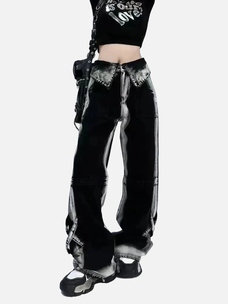 2000s High-Rise Contrast Color Bell Leg Denim