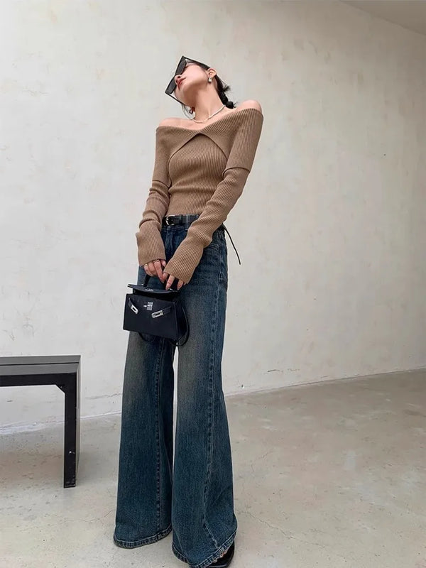 Women Classic Bell Leg Faded Denim