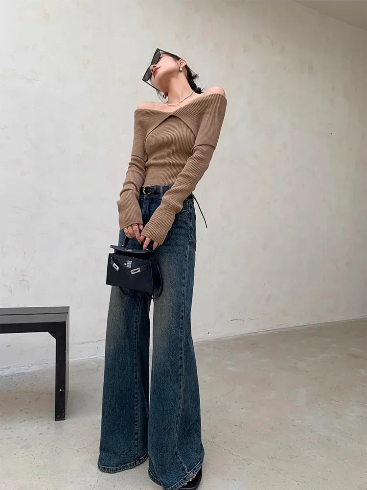 Women Classic Bell Leg Faded Denim