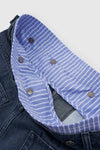 Yıkanmış Color Block Jean Şort, kombin görünüm — Navra Wear
