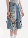 Plush Stylish Torn Holes Denim Shorts
