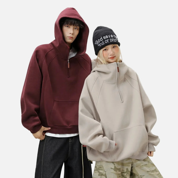 Heavyweight Ribbed Solid Half-Zip Sweatshirt