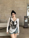 Nine-Lives Designed Print Long Sleeve T-Shirt