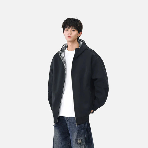 Check Print Relaxed Zip Hoodie alternatif görünüm