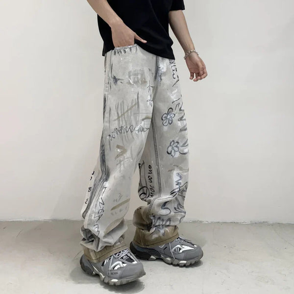 Graphic Print Easy Cut Wide Denim alternatif görünüm