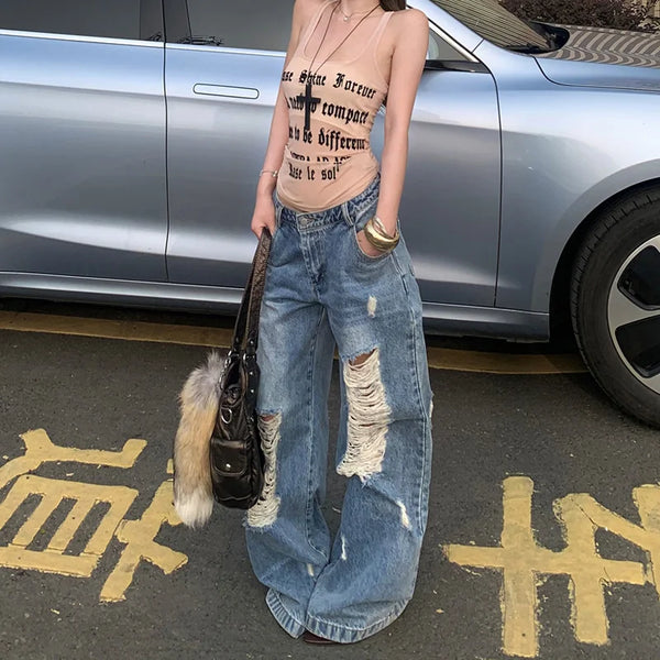 Women Essential Relaxed Classic Torn Denim alternatif görünüm