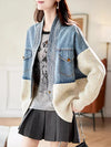 Oversized V-Neck Knit Relaxed Denim Jacket