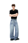 Vintage Wide Leg Jean Pantolon, yakın çekim — Navra Wear