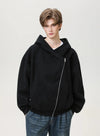 Diagonal Zip Textured Hoodie