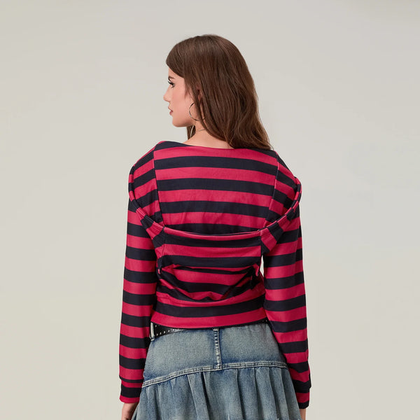 Crimson Stripe Zip Vintage Top alternatif görünüm