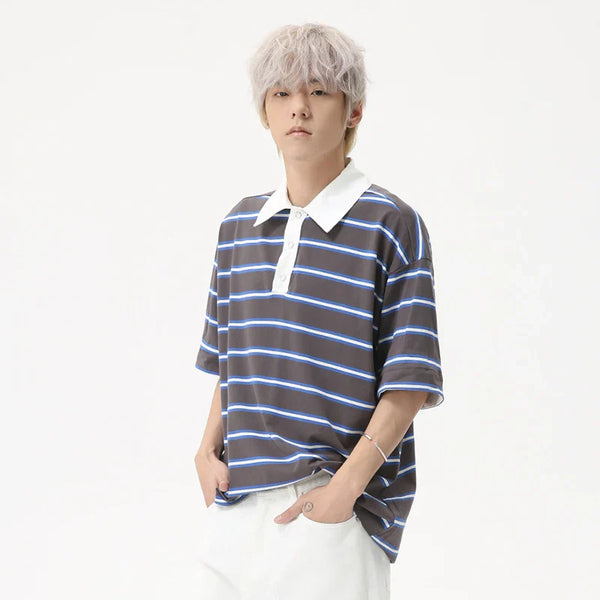 Line-Pattern Weekend Button Down T-Shirt alternatif görünüm