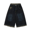 Wide Leg Orman Baskılı Jean Şort, yakın çekim — Navra Wear