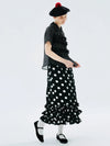Dot Print Lapel Black Short Blouse