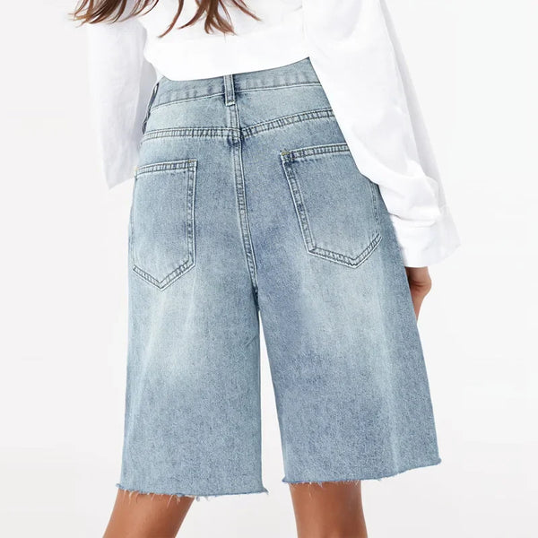 Fringe Rise Women's Denim Shorts alternatif görünüm