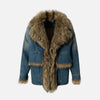 2000s Washed Faded Padded Fur Denim Jacket