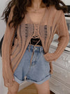 Model wearing the camel Y2K Lace-Up Knit Top