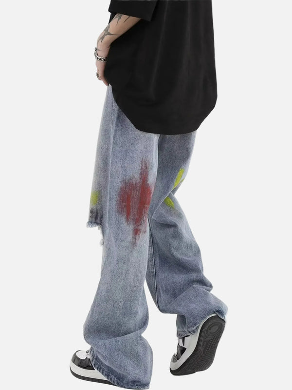Modern Blue Rinse Torn Classic Leg Denim alternatif görünüm