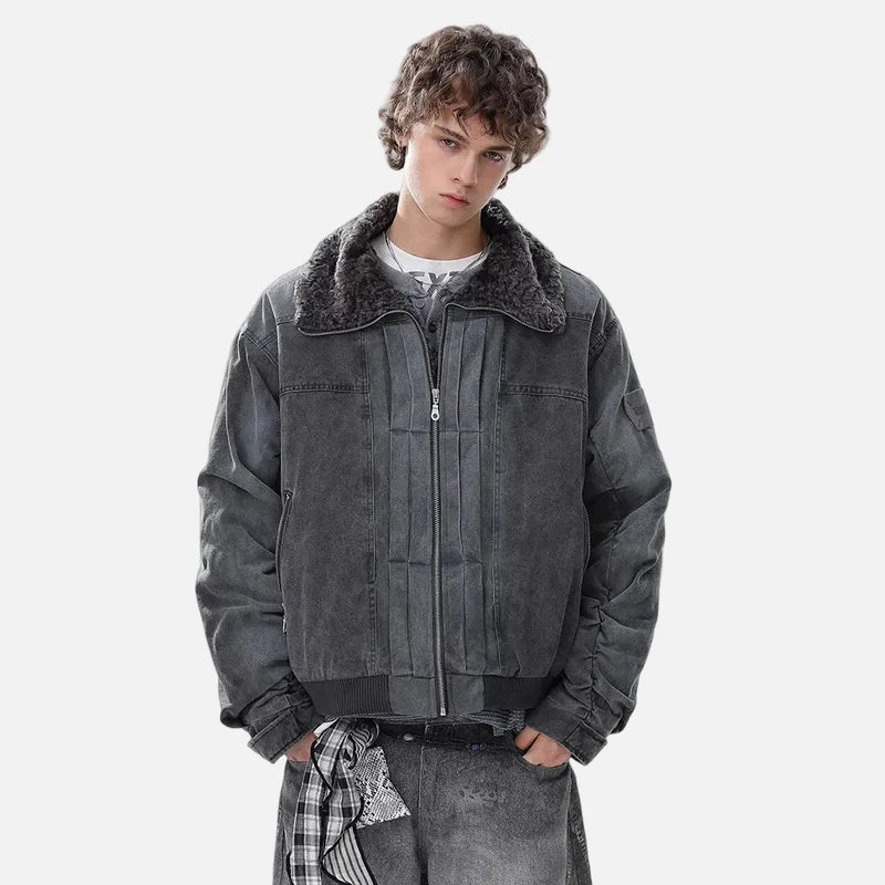 Heritage Faded Padded Fur Collar Denim Jacket