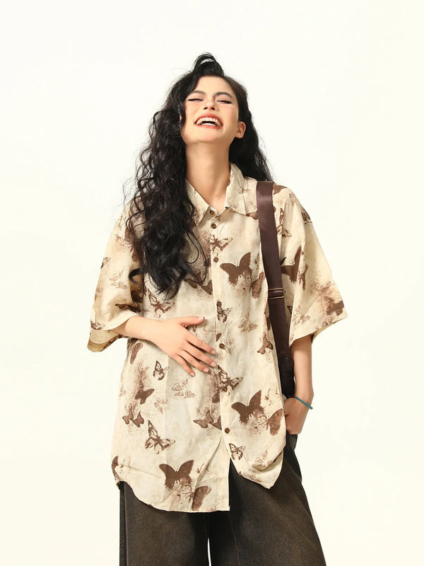 Butterfly Wing Print Womens Casual Top alternatif görünüm