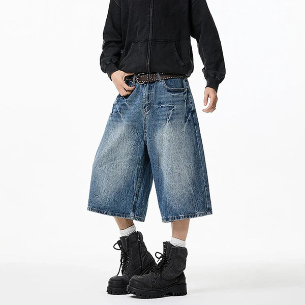 Lightning Pattern Easy Cut Casual Denim Shorts alternatif görünüm
