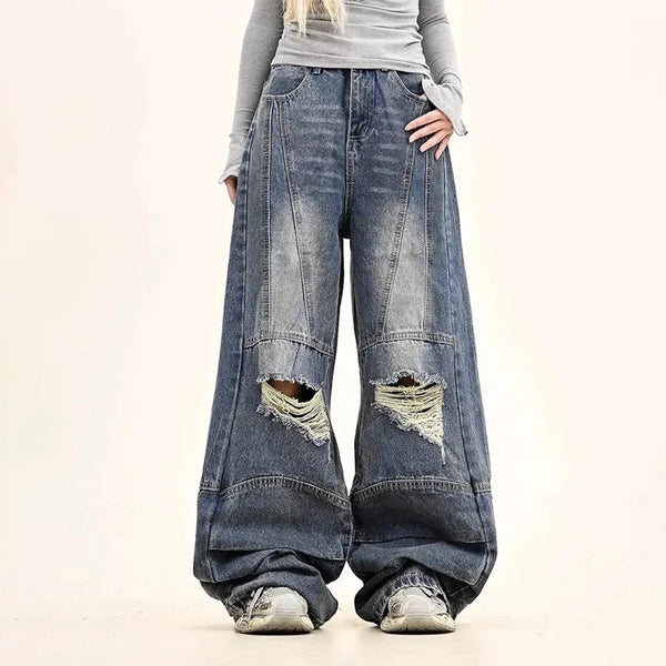 Western Style Plain Tone Torn Denim