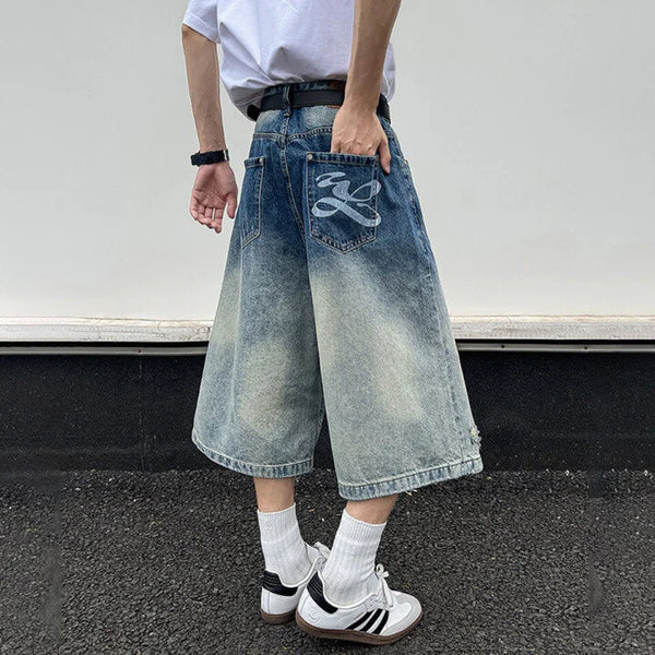 Original Ombre Cozy Vibes Rinse Patched Denim Shorts alternatif görünüm