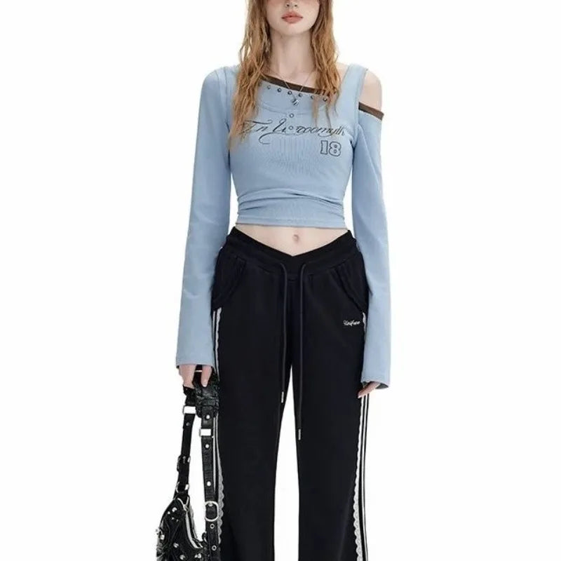 Shoulder Off Collar Diagonal Sexy T-Shirt