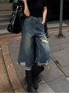 Women Timeless distressed high-waist vintage Denim Shorts