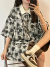 Retro Print Oversize Short Sleeve Blouse