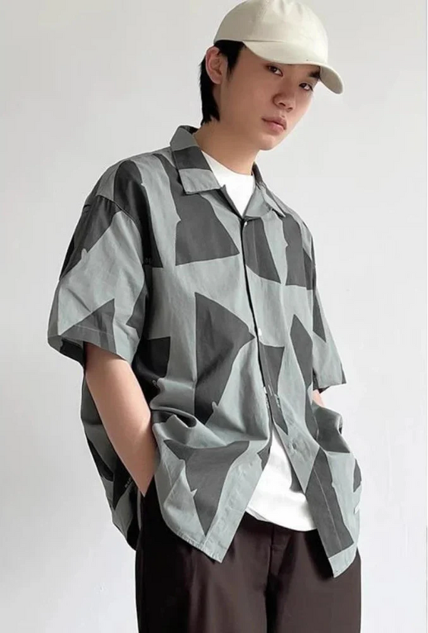 Navy Geo Print Street Short Shirt alternatif görünüm