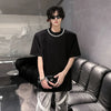 Classic-Wash Drop-Shoulder Relaxed Chain Shoulder Pad T-Shirt