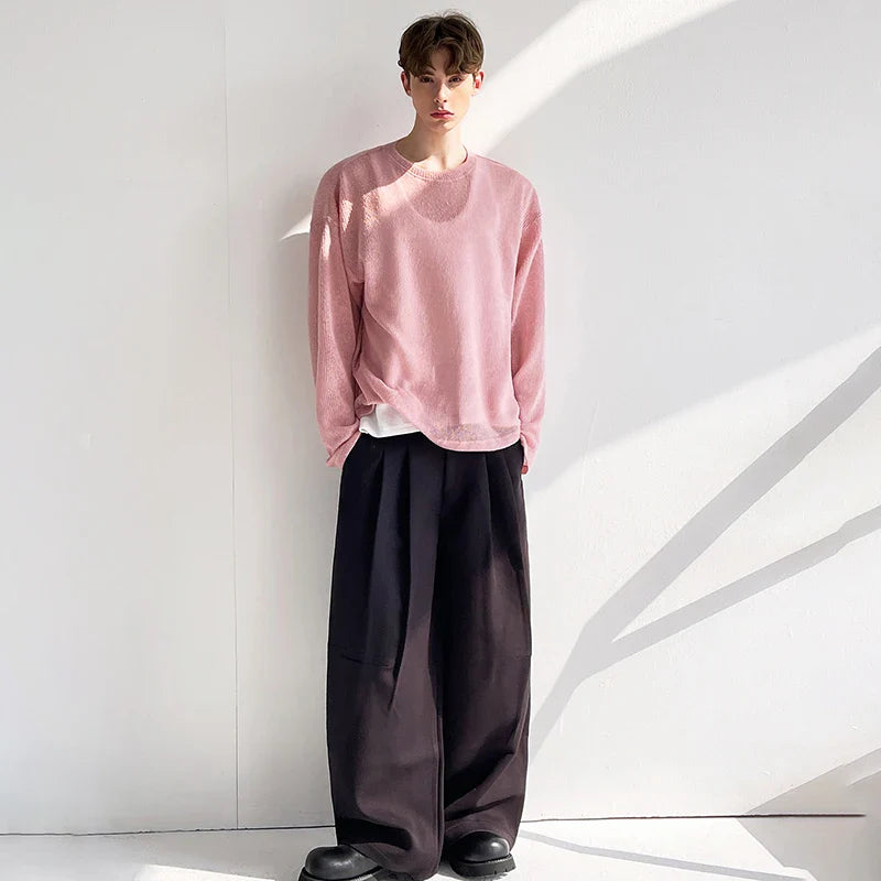 Knitted Neck Round Handsome Elegant Pink T-Shirt