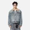Metro Fold-Down Fur Collar Washed Denim Jacket