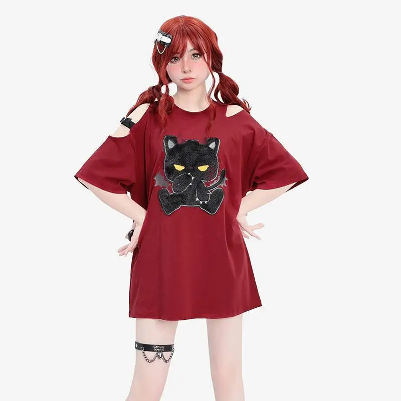 Red No-Rules Minimal Print All-American Style T-Shirt