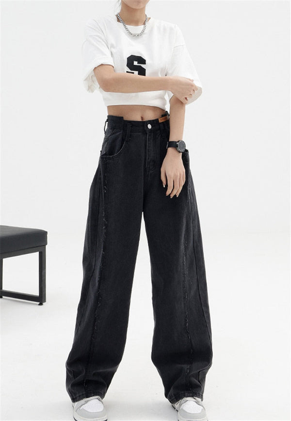 Black Relaxed Women's High-Rise Denim Trousers alternatif görünüm