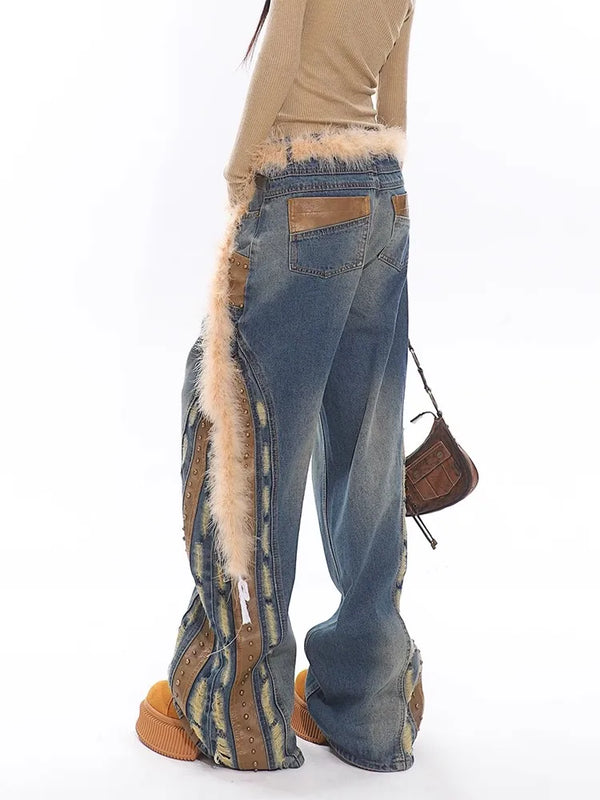 Classic Mosaic Leather Studded Faded Denim alternatif görünüm