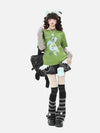 Sweet Autumn Fake Two Piece Cartoon Illustrated T-Shirt